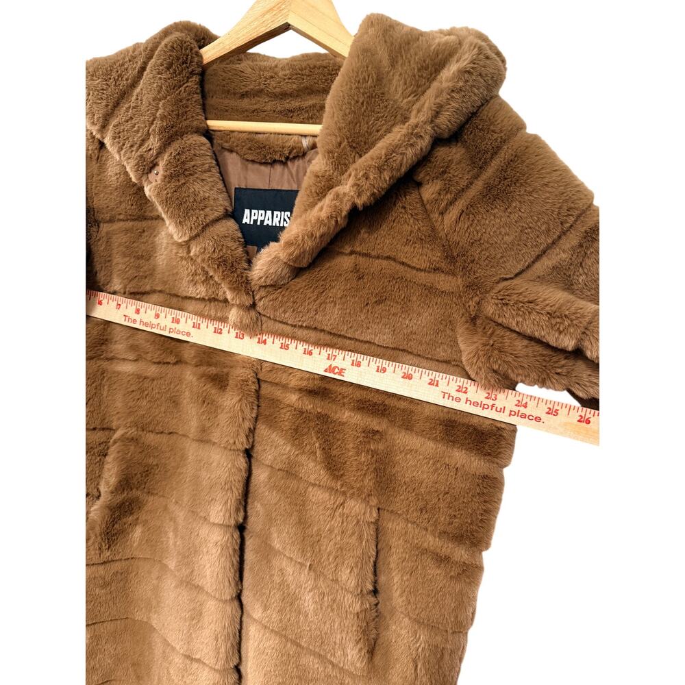 Anthropologie Apparis XS Faux Fur Celina Jacket $360 Hooded Long Mink Coat Camel - Picture 13 of 15